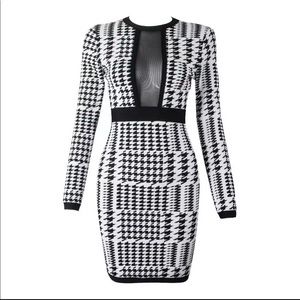 Houndstooth Long Sleeve Mini Dress